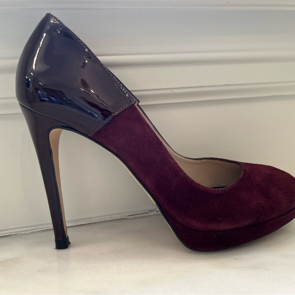 Karen Millen Wine Burgundy Suede Patent Stiletto Size 39 US 8.5 - 9 MINT Platfor